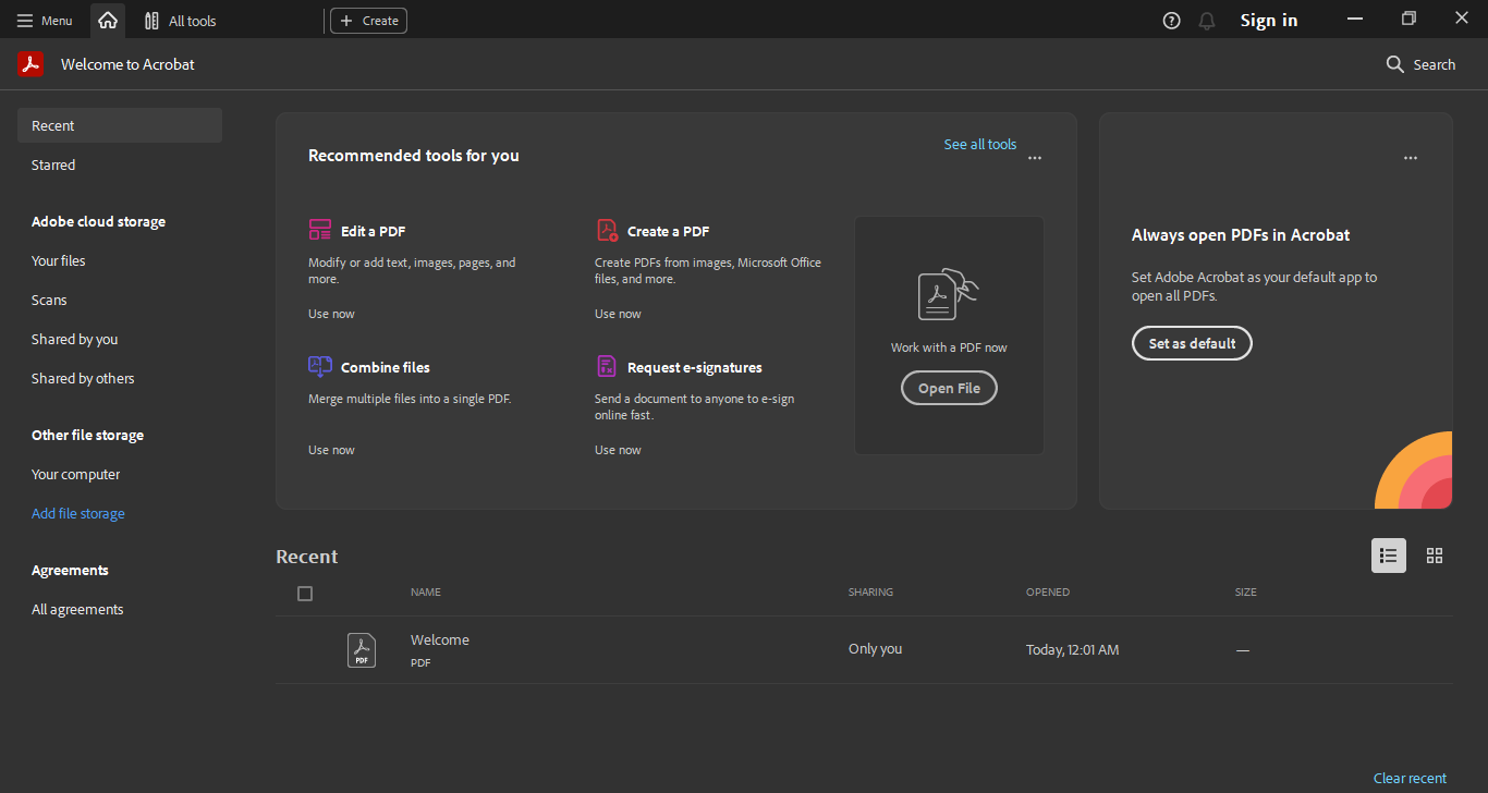 Interface Adobe Acrobat 2025