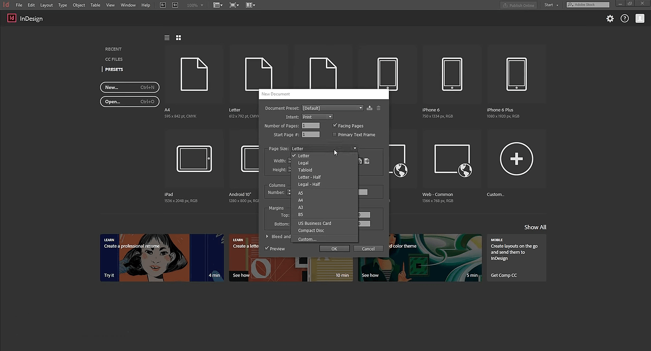 Interface Adobe InDesign 2024