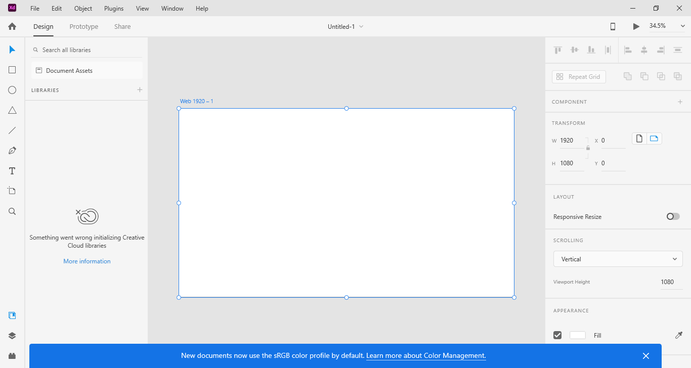 Interface Adobe XD 2025