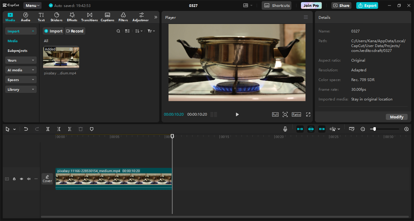 Interface CapCut v1.5.0