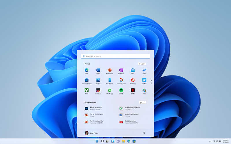 Interface Windows 11 Pro